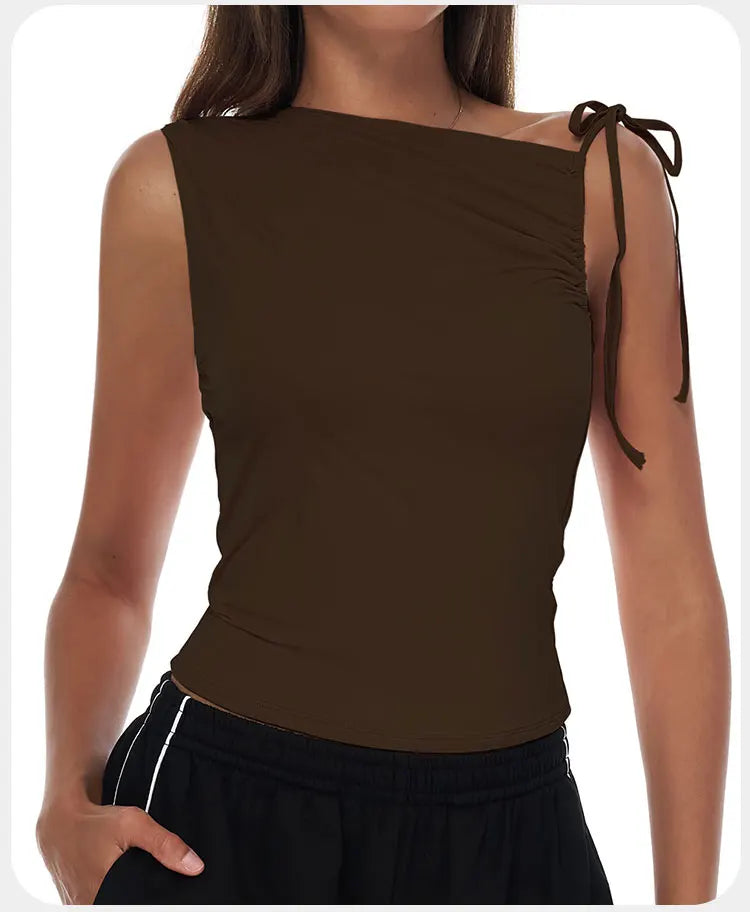 Sexy Shoulder Yoga Top Sleeveless Fitness Women Solid Color Gym Shirt Breathable Quick Dry Running Vest Sportswear