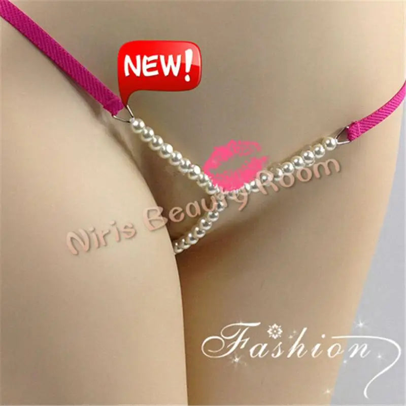 DEKA Elastic Crotchless High quality Real Pearl Thongs Women Low-Rise Hollow Sexy G-string Female Erotic Panties Underwear