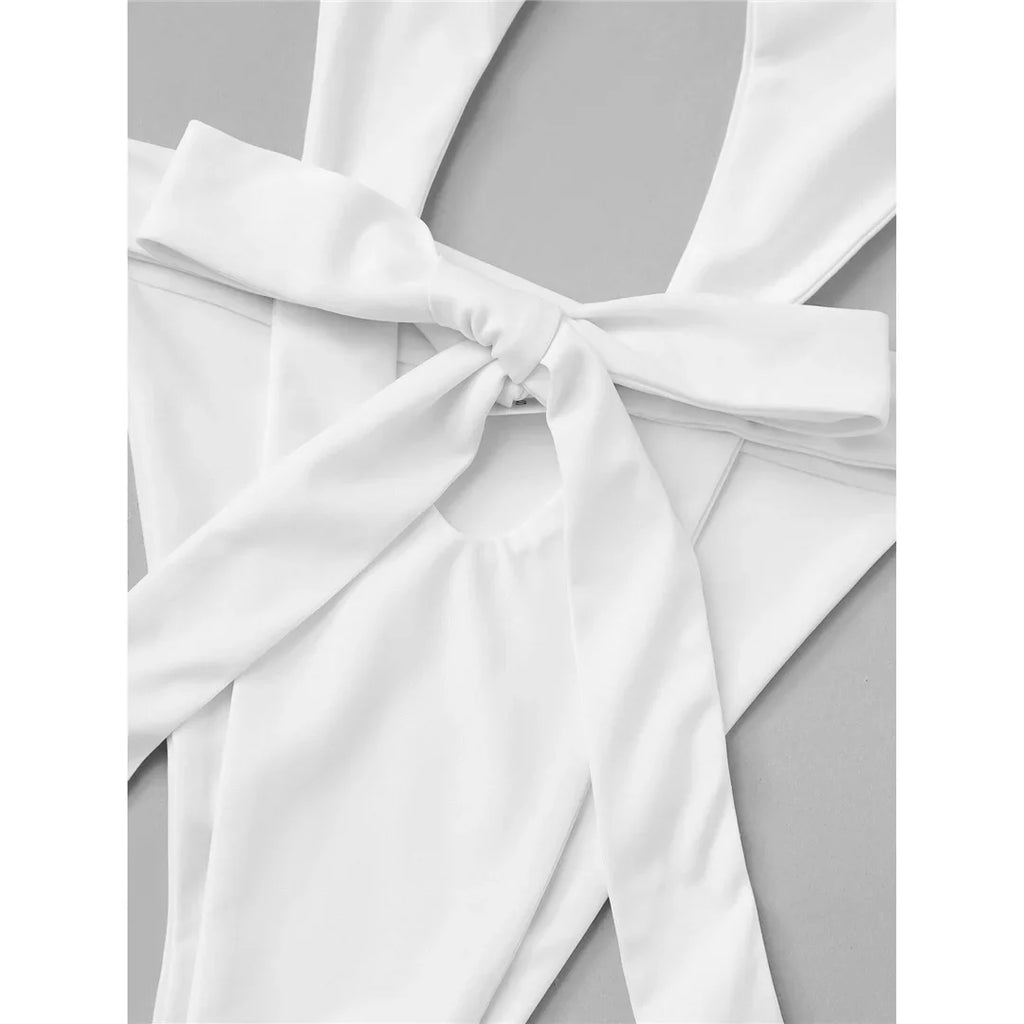 Sexy Cut Out Halter Trikini High Leg Cut One Piece Swimsuit Women Swimwear Female Monokini Padded Bather Bathing Suit Swim V7968