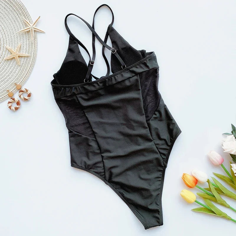 2026 Underwired Mesh High Cut Women Swimwear One Piece Swimsuit Female Hollow Out Monokini Bather see through Bathing Suit Swim
