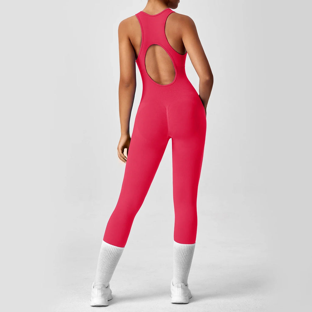 Open Back Racerback Yoga Jumpsuit Women Seamless Butt Lifting High Elastic Gym Workout One Piece Bodysuit