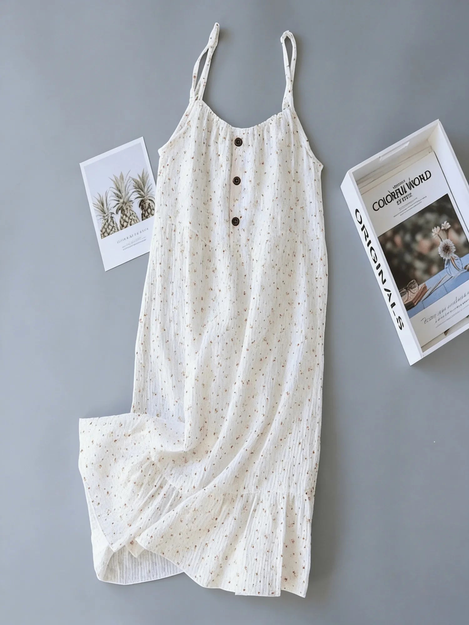 Women Floral Nightdress Sleeveless Cami Nightgown Loose Crinkle Sleep Dress Button Front Ruffle Hem Summer Loungewear