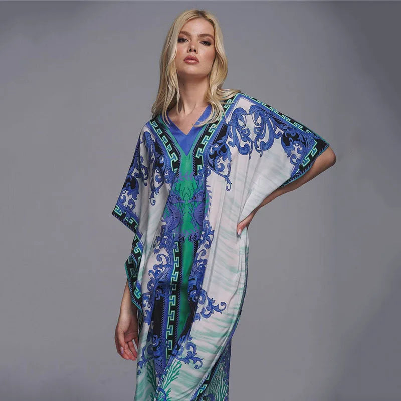 2026 Women Swimsuit Beach Cover Up dress Sleeve Kaftan Beach Tunic Long Pareos Bikinis Cover ups Summer Robe Plage Beachwear