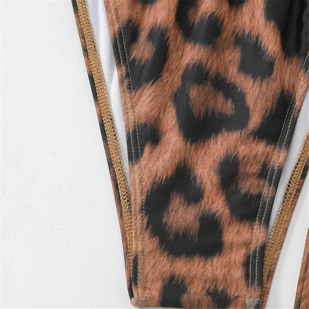 XS - XL Halter Leopard With Cover Up Bikini Women Swimwear Female Swimsuit Three-piece Bikini Set Bather Bathing Suit Swim V5452