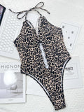 Leopard Halter Metal Rings Women Swimwear One Piece Swimsuit Female High Cut Out Monokini Bather Bathing Suit Swim Beach Wear