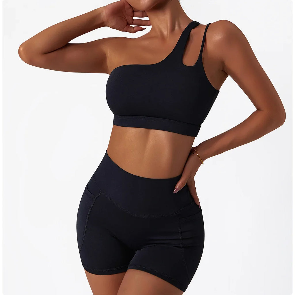 Comfort Single Strap Yoga Bra Chest Pad Running Sports Bra Gym Top Women Stretch Pull Up Underwear Women Vest Fitness Tank Top