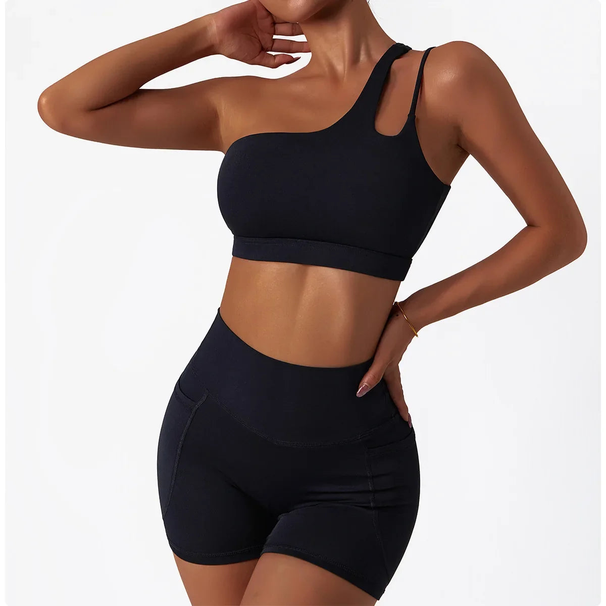 Comfort Single Strap Yoga Bra Chest Pad Running Sports Bra Gym Top Women Stretch Pull Up Underwear Women Vest Fitness Tank Top