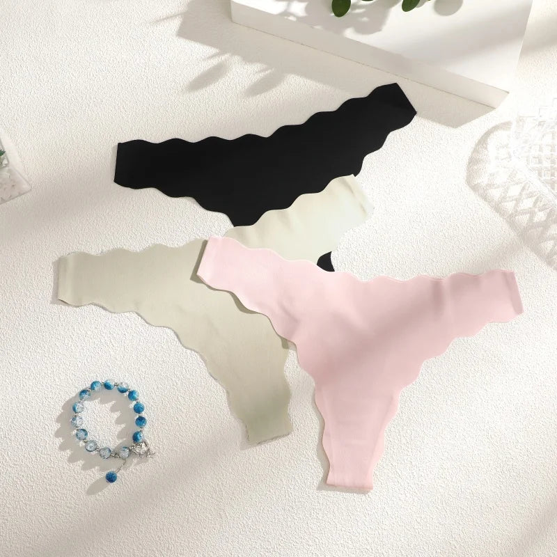 8PCS Women Seamless Panties Ultra-thin Panties Women Ice Silk Wavy Design Underwear Sexy Panty Low Waist G-string Female Solid