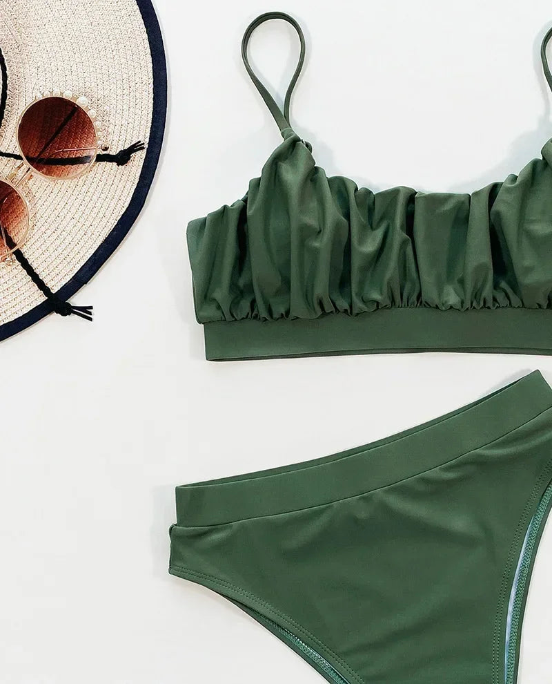 2026 Wrinkled Ruched High Waist Bikini Women Swimsuit Female Swimwear Two Pieces Bikini Set High Cut Bathing Suit Swim Beachwear