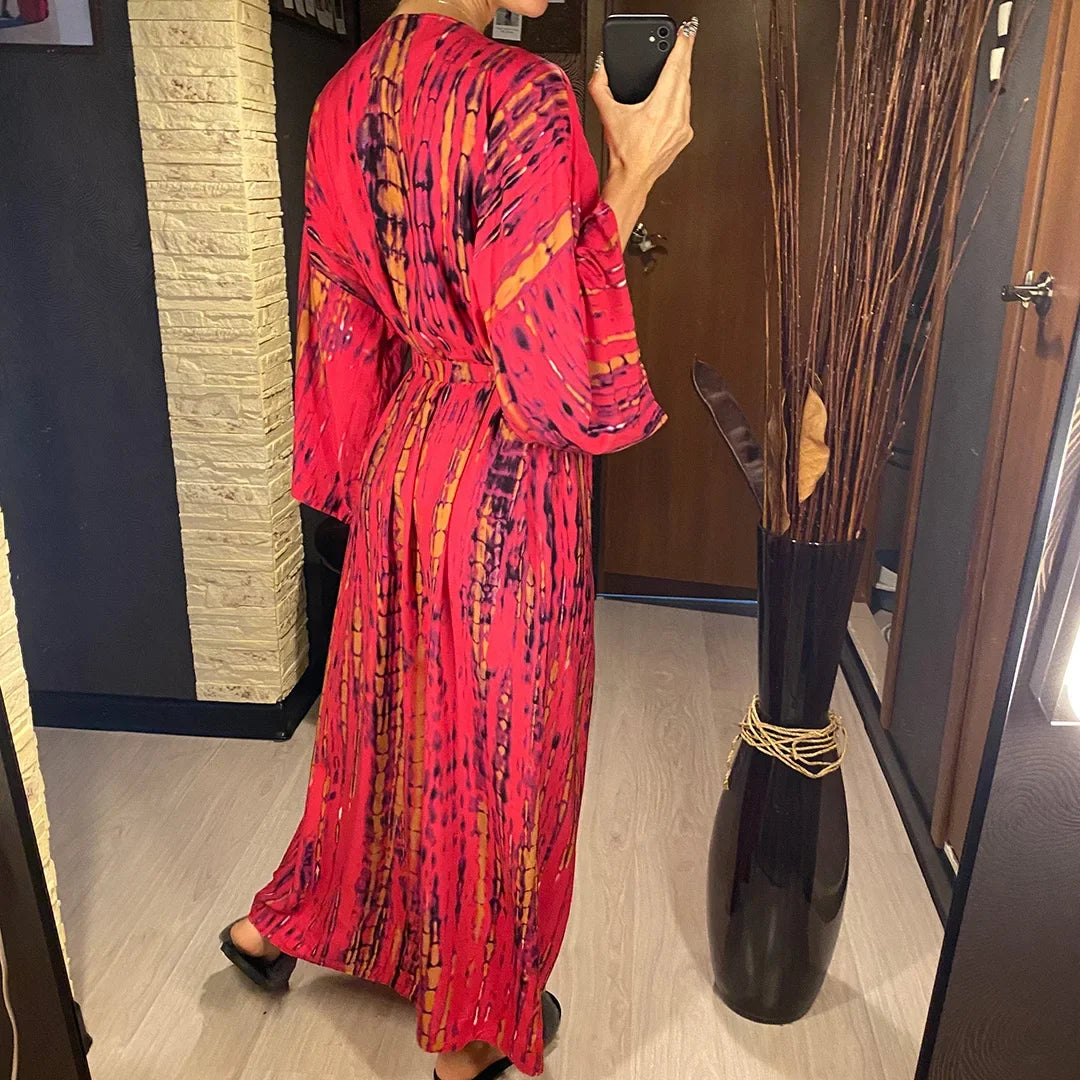 New 10 Colors Printed Long Sleeve With Belt Tunic Beach Cover Up Cover-ups Beach Dress Beach Wear Beachwear Female Women V4521