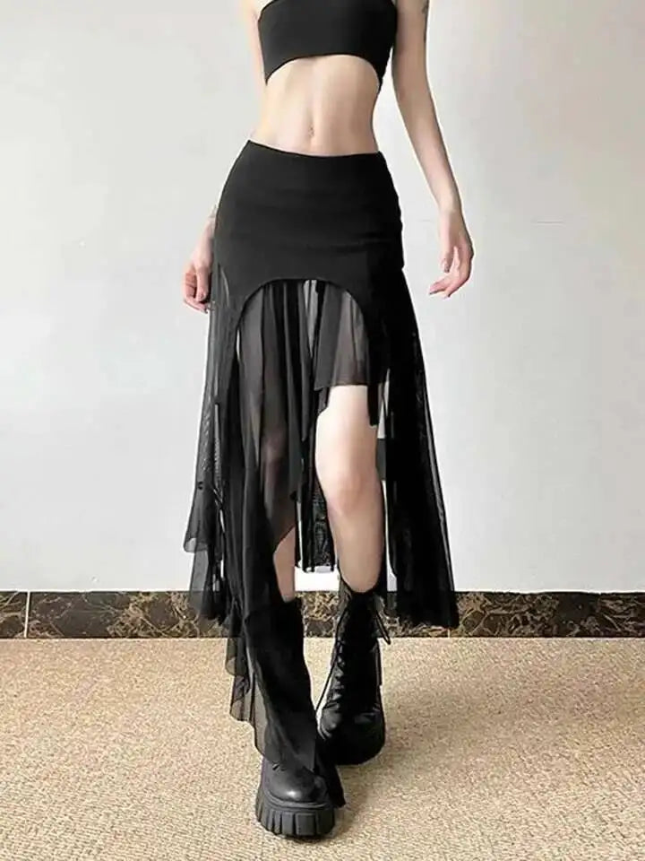 Sexy Irregular Y2K Skirts Women Vintage American High Waist Slim Slit Long Skirt Casual Lady Streetwear Retro Summer Skirts XGM8