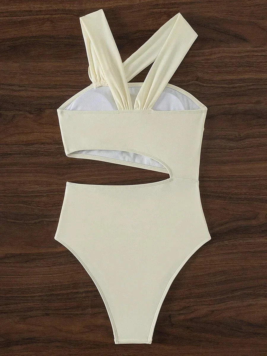 3D Flower Asymmetric Cut Out Women Swimwear One Piece Swimsuit Female High Cut Monokini High Waist Bathing Suit Swim Beachwear