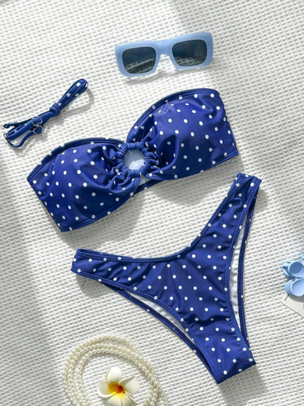 XS - L Polka Dot Bandeau Brazilian Bikini Women Swimwear Female Swimsuit Two-Pieces Bikini Set Bather Bathing Suit Swim V7711