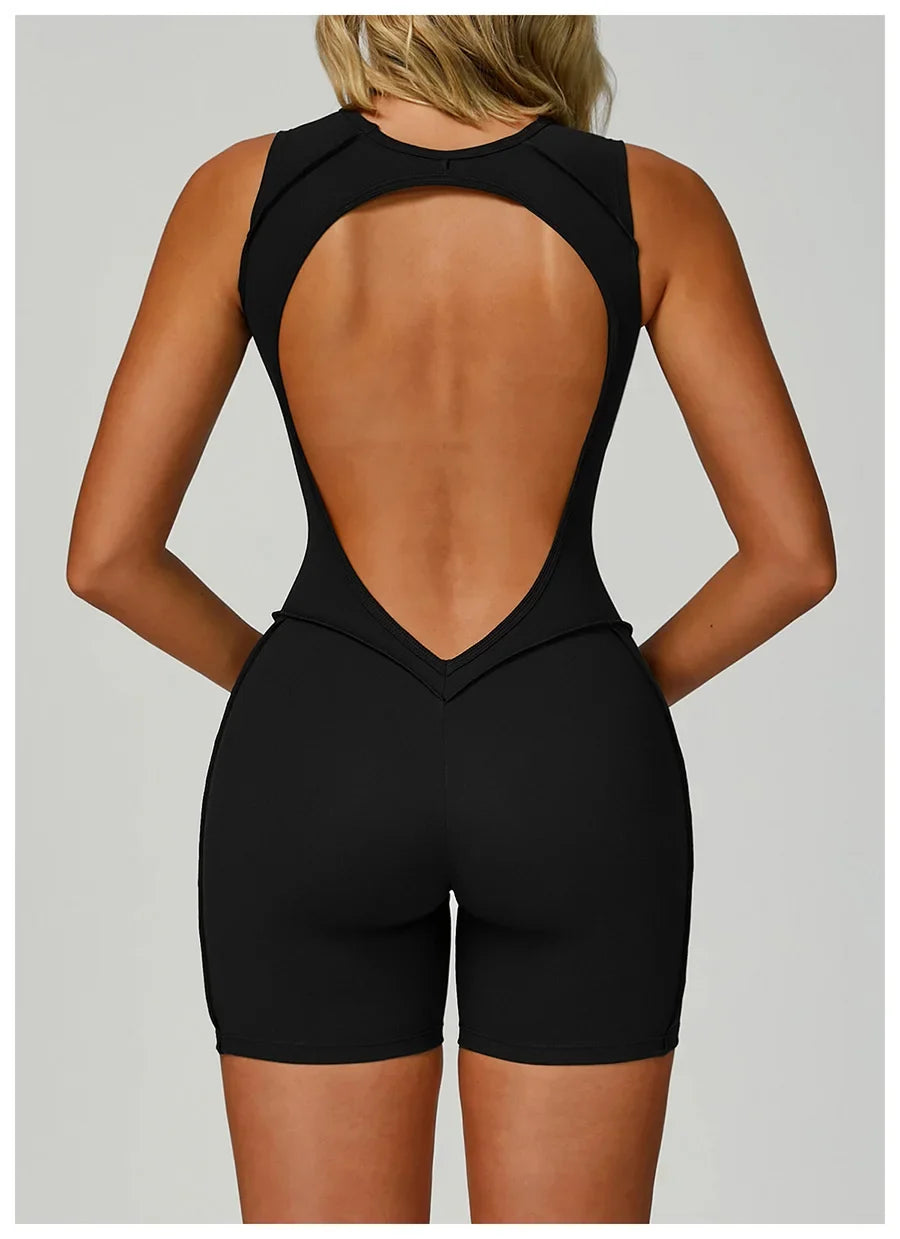 New Seamless Yoga Jumpsuits Sports Fitness Hip-lifting Backless Shorts One-piece Workout Gym Leggings Tracksuits for Women