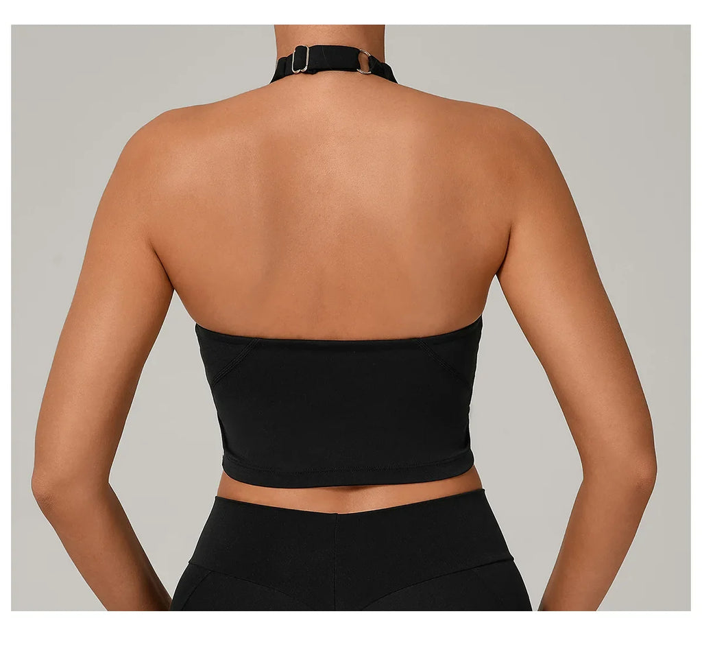 Women Fitness Sports Bra Halter Top High Support Push-up Open Back Gym Bra Shockproof Running Fitness Yoga Workout Underwear