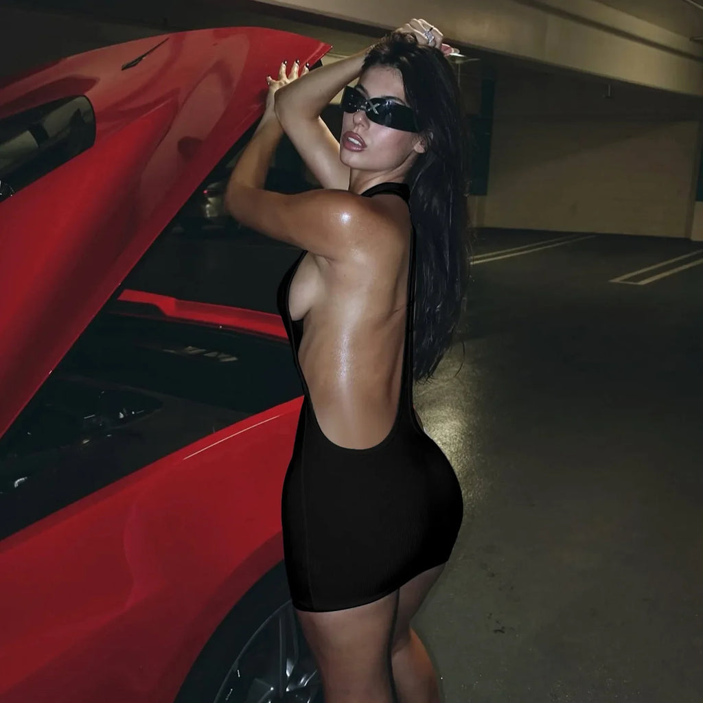 Sexy Halter Neck Backless Bodycon Mini Dress Women Sleeveless Tight Short Party Club Dress Summer Night Out Streetwear