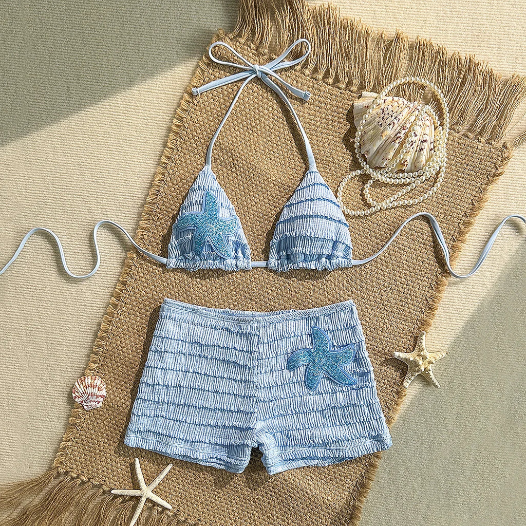 Vintage Two Piece Bikini Set 2026 Women White Black Starfish Ornament Push Up High Waist Swimsuit Holiday Bathing Suit Swimwear