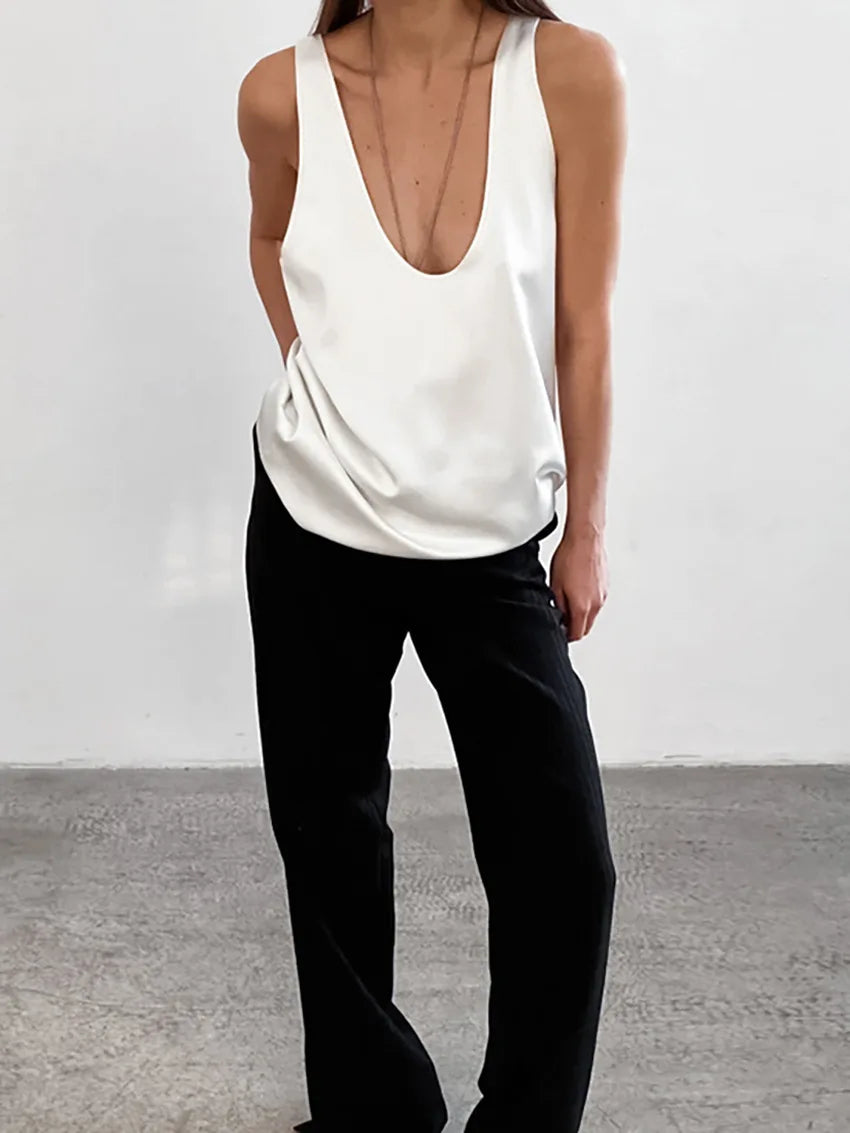 Light Luxury Comfortable Women U-neck Vest Top 2025 Spring and Summer Girls Breathable Soft Satin Lining Sleeveless Inside Top