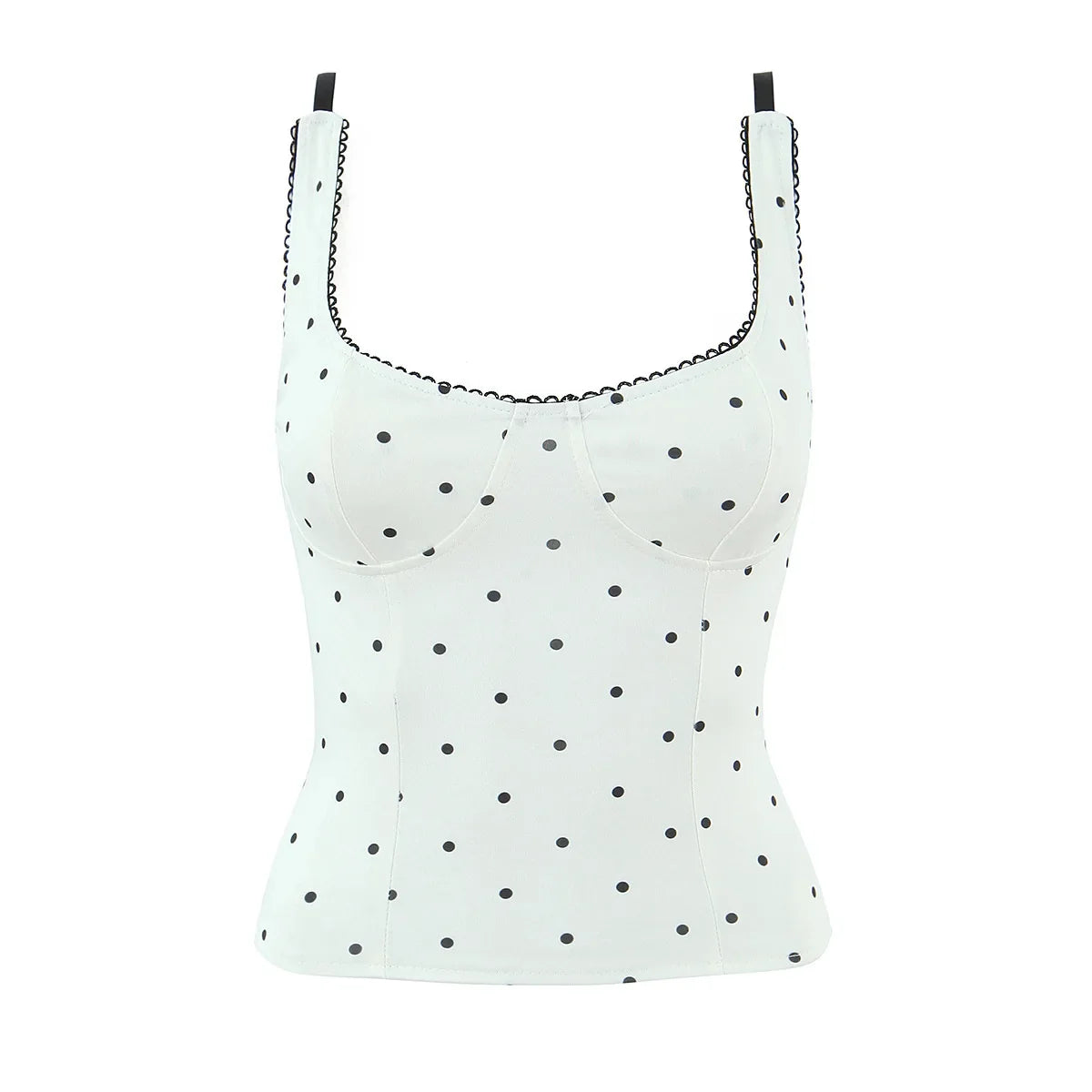 Fashion Sexy Polka Dot For Women And Stylish Off-Shoulder Top White Polka Dot Top With Lace Trim Square Neckline For Women 7RGH