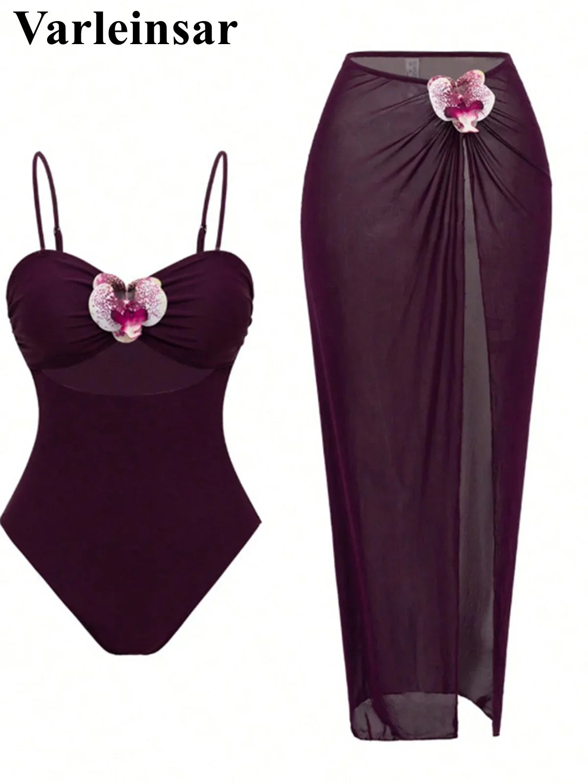 S - XL New 3D Flowers With Skirt One Piece Swimsuit Women Swimwear Female High Cut Leg Monokini Bather Bathing Suit Swim V8018