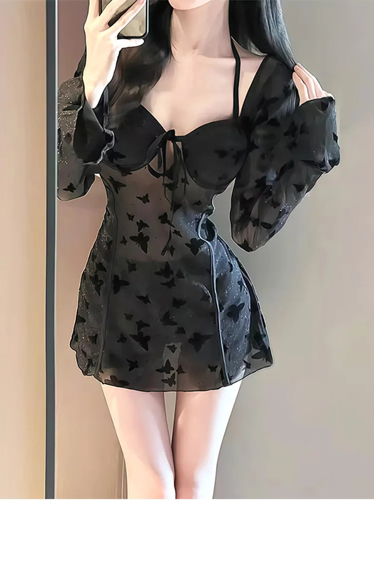 Hot spring swimsuit women's highend skirt style two-piece set sexy pure desire steel holder gathering slimming vacation swimsuit