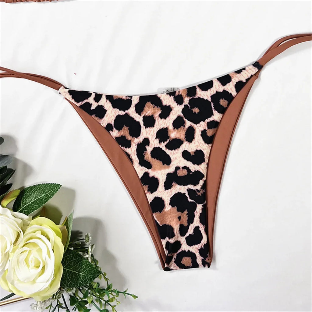 XS - L 8 Color Splicing Halter Leopard Bikini Female Swimsuit Women Swimwear Two-piece Bikini set Bather Bathing Suit Swim V3736