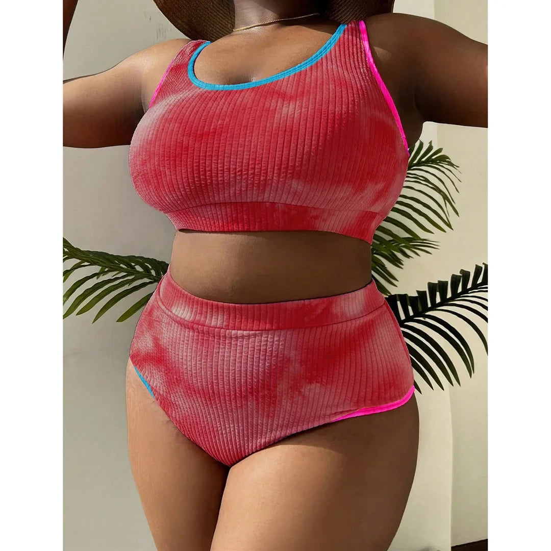 0XL - 4XL New Tie Dye Bikini Large Size Swimwear Plus Size Women Swimsuit Female Two-pieces Bikini set Bather Bathing Suit V5948