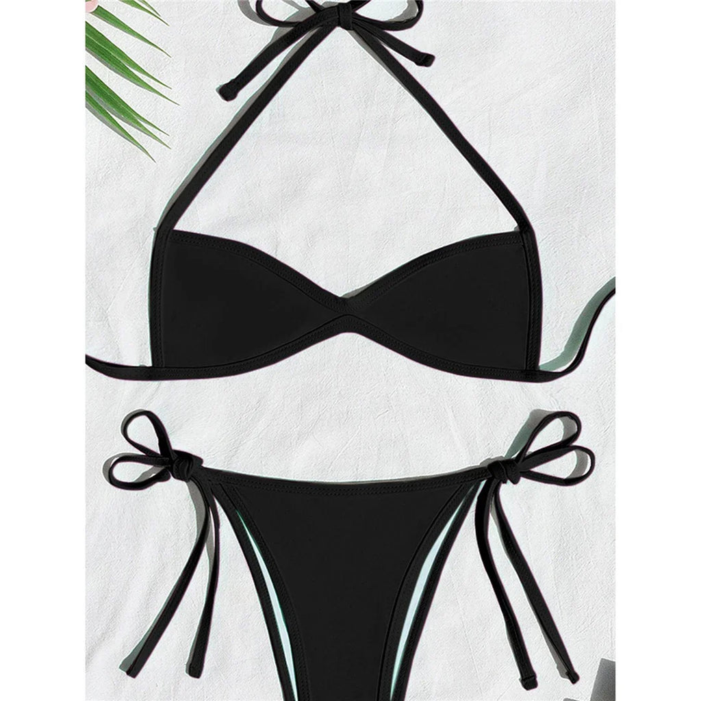 XS - L Halter High Leg Cut Bikini Female Swimsuit Women Swimwear Two-Pieces Bikini Set Strappy Bather Bathing Suit Swim V8276