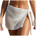 Women Crochet Knit Beach Cover Up Skirt Tie Side Holllow Out Mesh Mini Skirt Bow Knot Swimsuit Coverup Summer Vacation Beachwear
