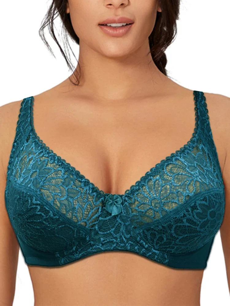 3 Pcs Womens Bras Ultra-Thin Perspective Lace Sheer Plus Size Bra Underwire Sexy Underwear Lingerie BH Tops D E F Cup