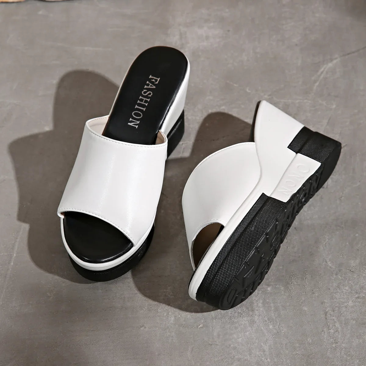 Women Wedges Slippers Summer High Heel Shoes Thick Sole Plus Size 42 Slip-on Style Female Street Fashion Sandals Outdoor Slides