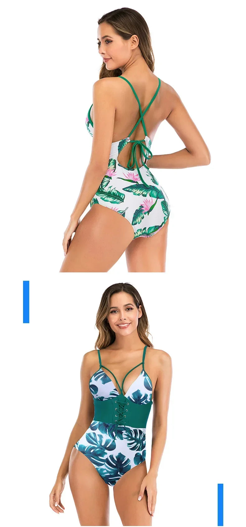 Sexy One Piece Swimsuit Swimwear Women Leaf Print Patchwork Hollow Cross Straps Backless Beachwear Bathing Suit Banadores Mujer