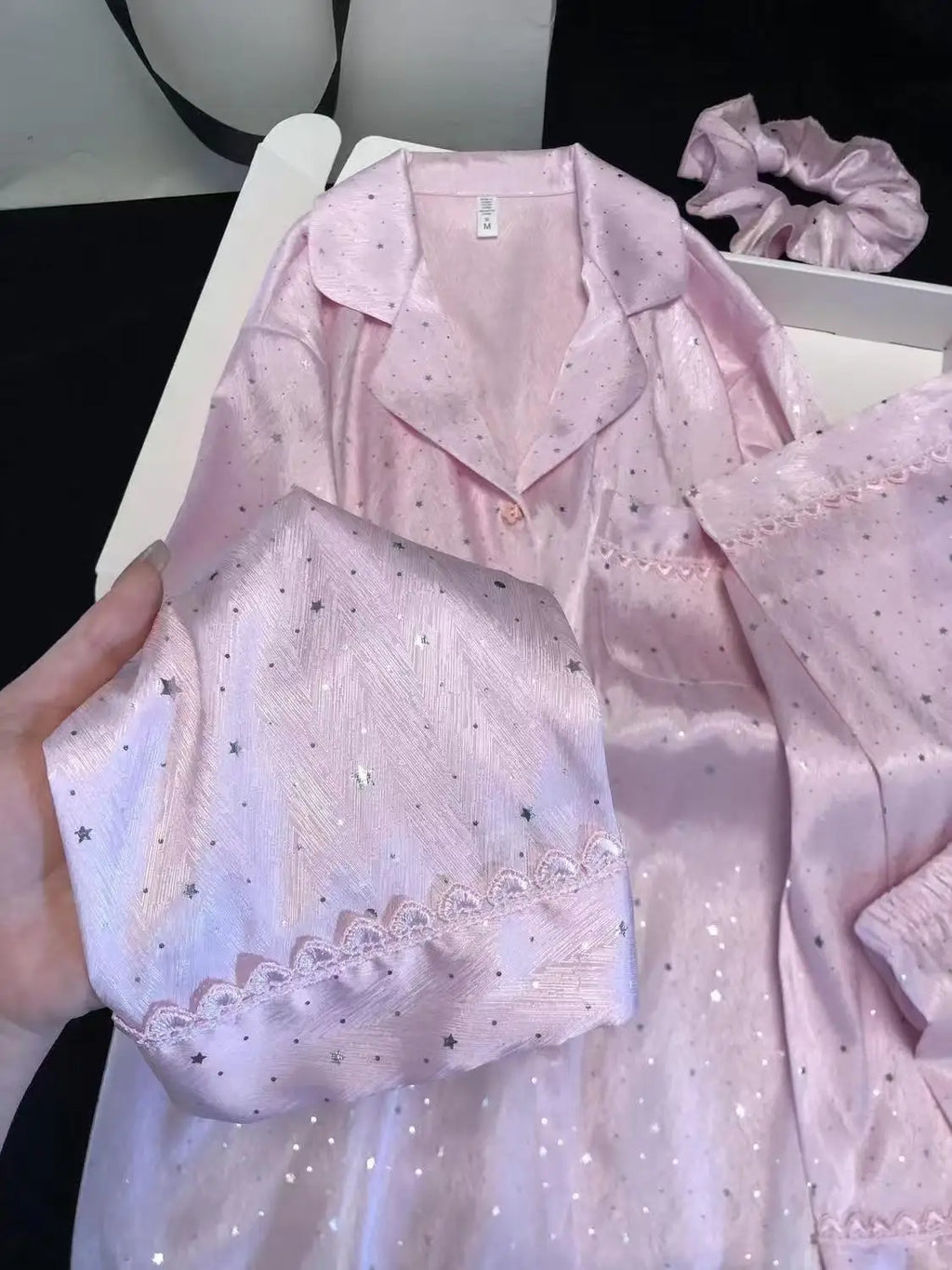 Spring and Autumn Ice Silk Long Sleeve Pajamas New Sweet Five-Pointed Star Homewear Set