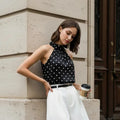 Phantasy Office Lady Polka Dot Tanks Eleghant Halter Black Top Women Sexy Lace up Sleeveless Red Vest 2026 Summer Clothing