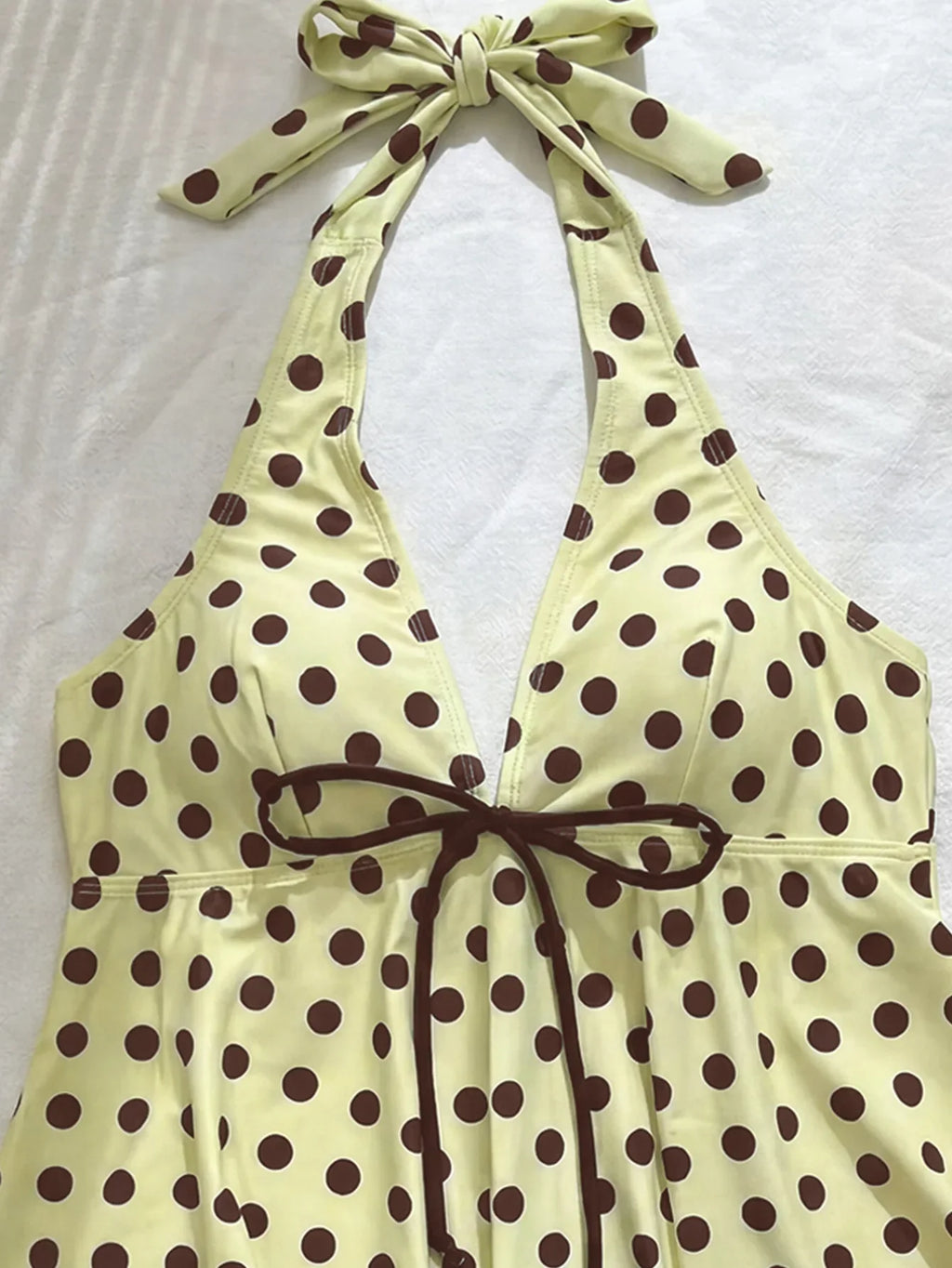 Sexy Yellow Polka Dot Print Bikini Set Swimwear Women Front Tie Push Up Padded Tank Top Drawstring Side High Waist Swimsuit 2026