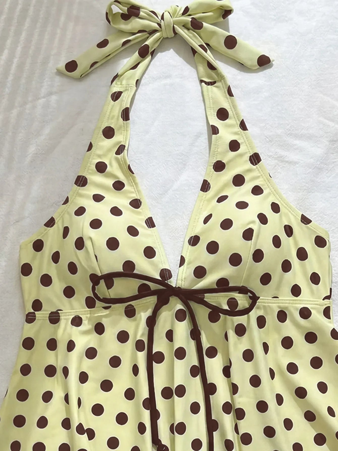 Sexy Yellow Polka Dot Print Bikini Set Swimwear Women Front Tie Push Up Padded Tank Top Drawstring Side High Waist Swimsuit 2026