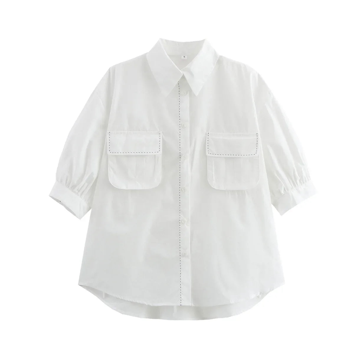 Women's Fashion Casual White Short Sleeve Shirt White Cotton Button Shirt Lapel Collar Half Sleeve Loose Fit Casual Blouse 8GDK