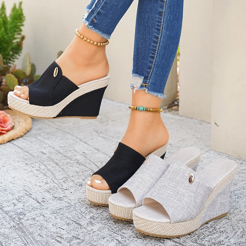Vinatge Chunky Platform Sandals Women 2026 Summer Peep Toe Wedges Slippers Woman Plus Size 42 Thick High Heels Sandles Female