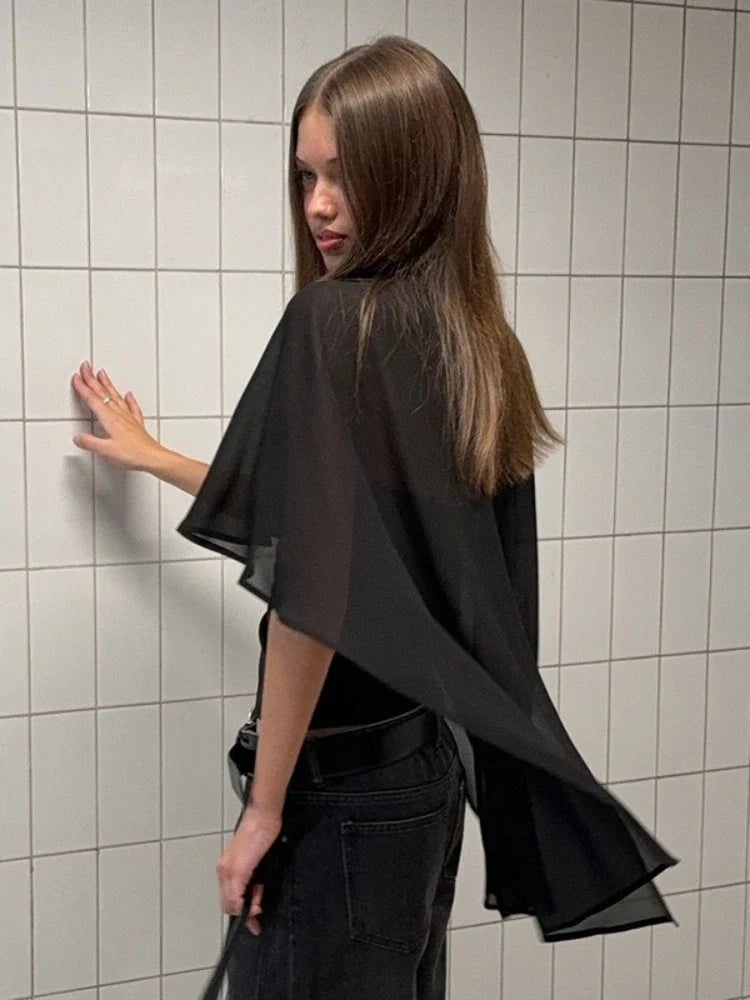 FDYOUI Woman Black Corset with Cover-ups 2-piece Sets Chic Sexy Hollow Out Evening Party Tops Female Blouses Shirts High Street