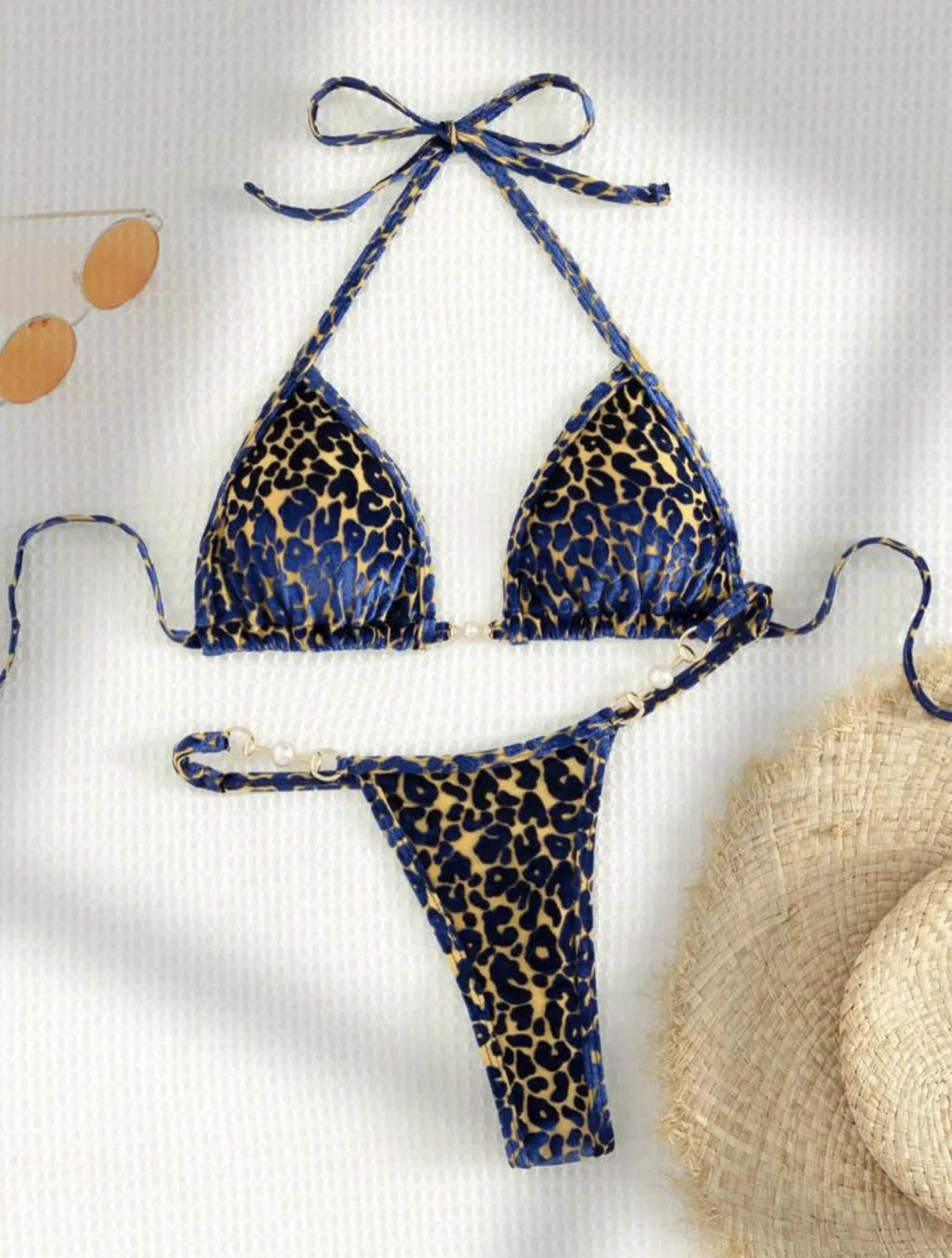 DEKA Sexy Brazilian Shiny Pearl Micro Bikini Faux Leather Swimwear Women Thong Swimsuit Halter Triangle Bikini Set Bathing Suit