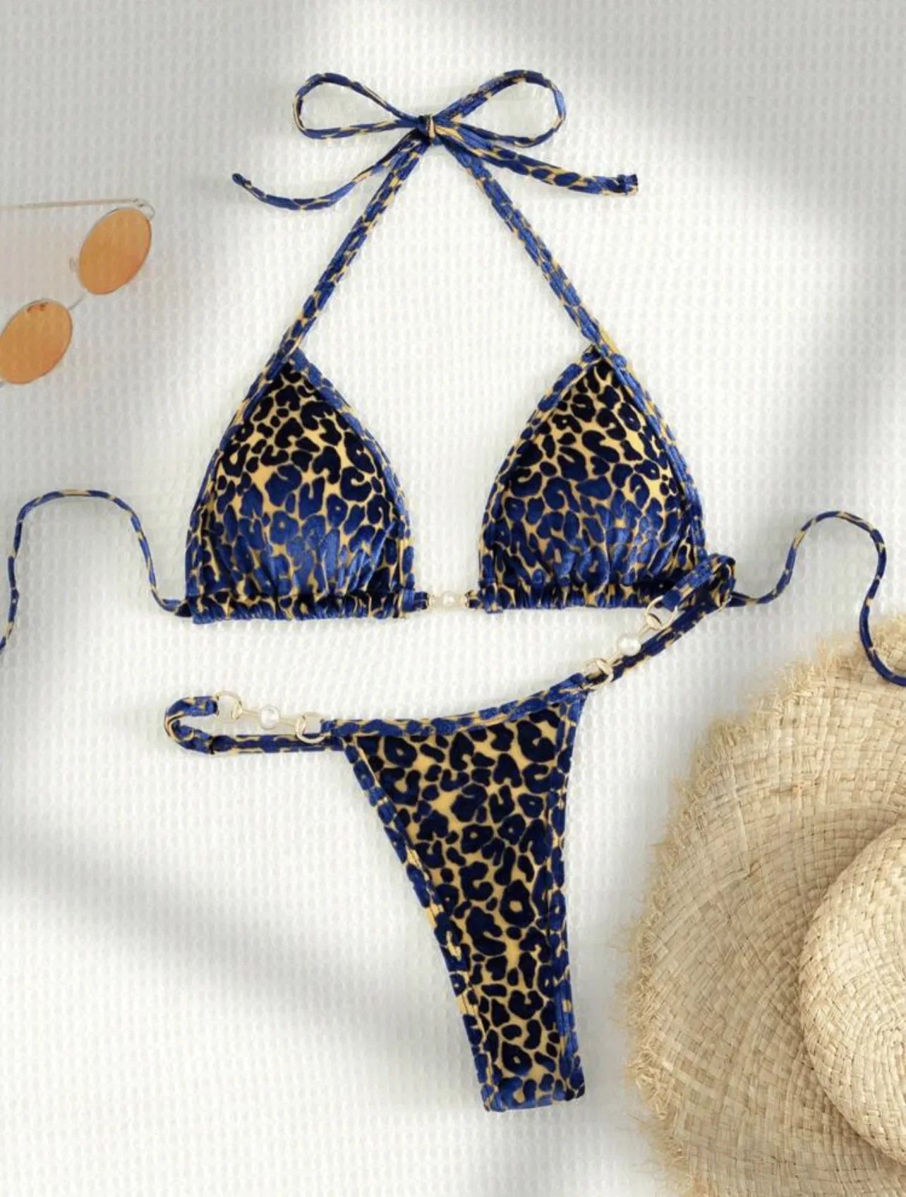 DEKA Sexy Brazilian Shiny Pearl Micro Bikini Faux Leather Swimwear Women Thong Swimsuit Halter Triangle Bikini Set Bathing Suit