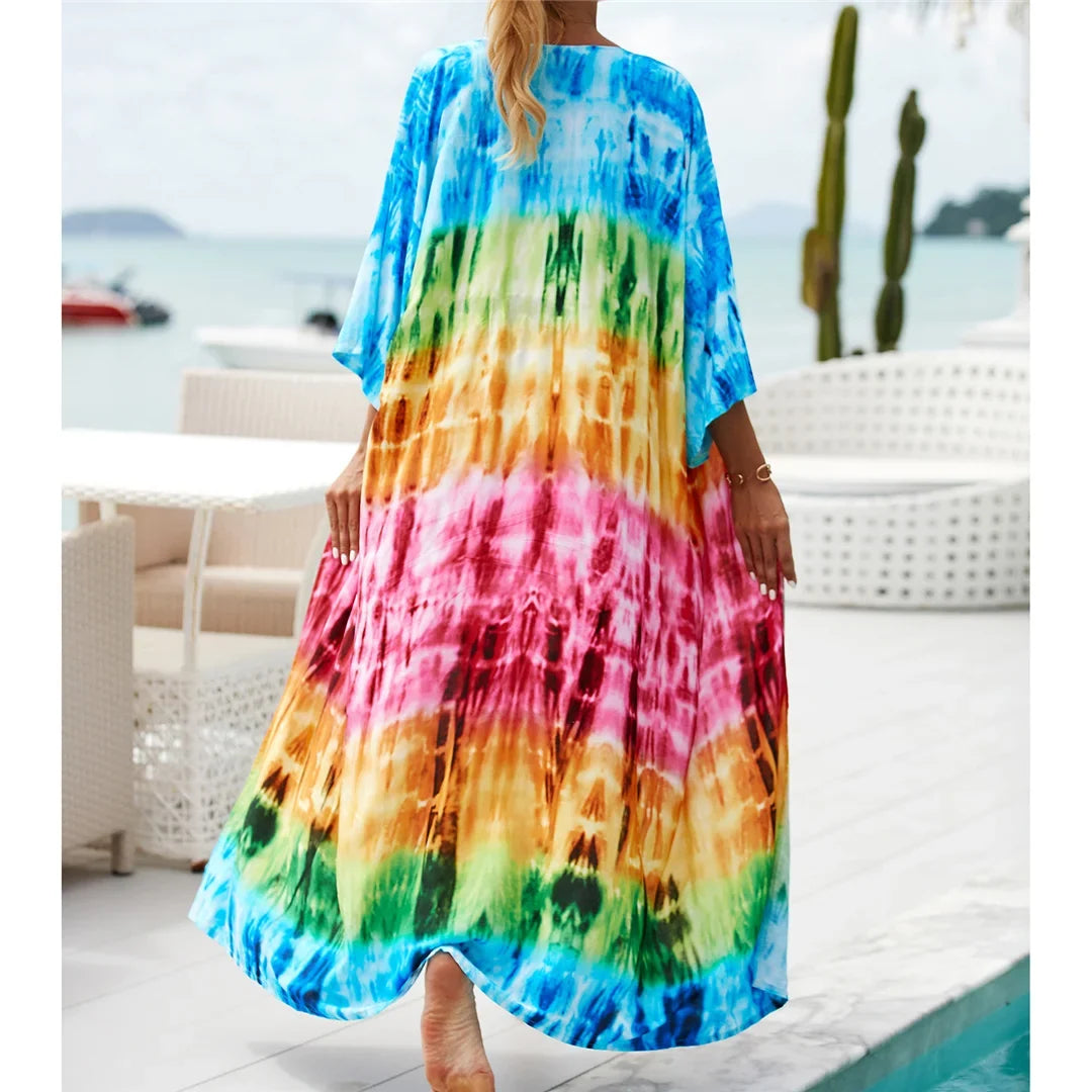 13 Colors Printed With Belt Crochet Knitted Tunic Beach Dress Beach Wear Beachwear Beach Cover Up Cover-upsFemale Women V7201