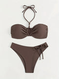 ZTVitality Sexy Solid Bikini Set 2024 New Arrival Biquini Padded Bra Halter Bandage Swimsuit Women Swimwear Summer Bathing Suit