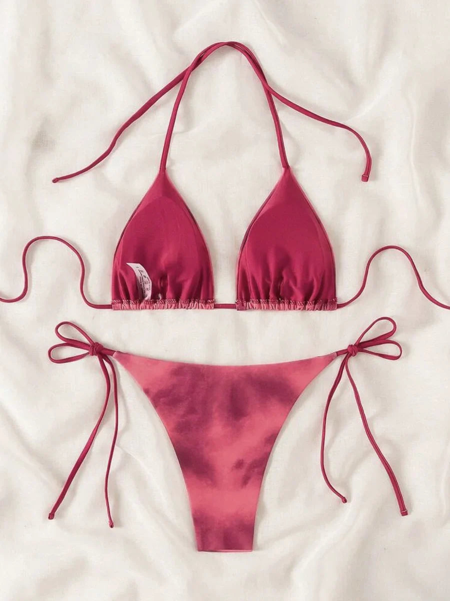 Tie Dye Bikins 2025 Mini Micro String Bikini Women Swimwear Female Swimsuit Two Pieces Bikini Set Halter Bathing Suit Swim Lady