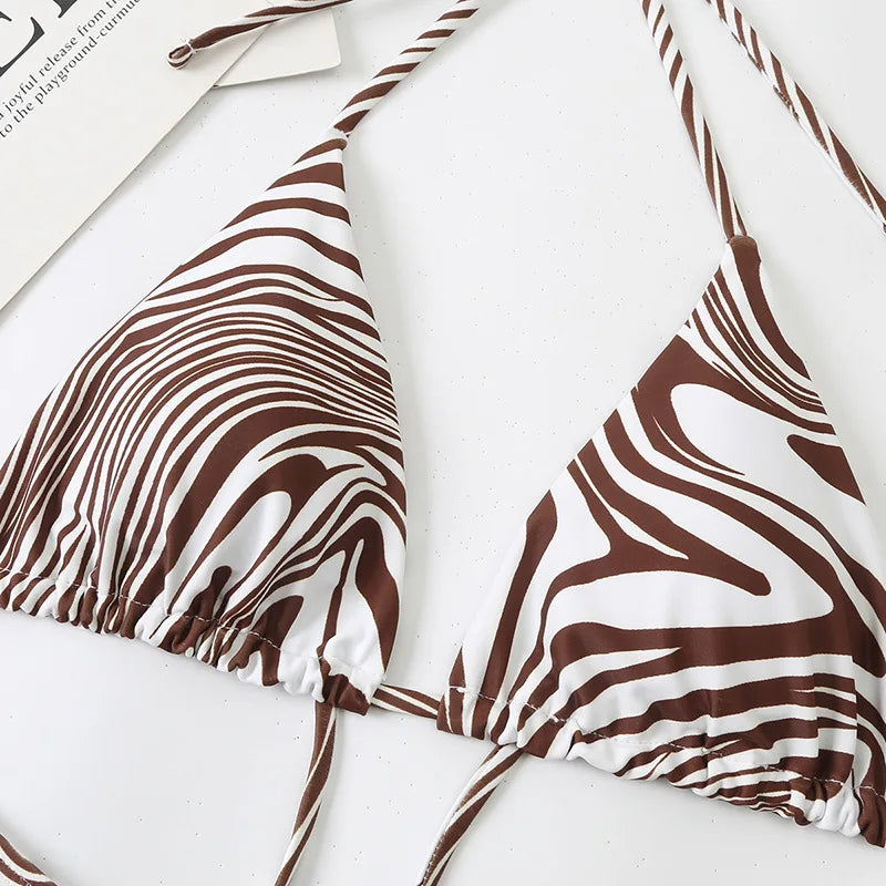 sexy zebra print micro mini bikini halter string triangle swimwear thong swimsuit women biquini bikini set bathing suits