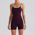 Sexy Sleeveless Backless Scrunch Yoga Jumpsuit Women Color-block U Neck Slim Sports One Piece Suits Tight Fitness Gym Overalls