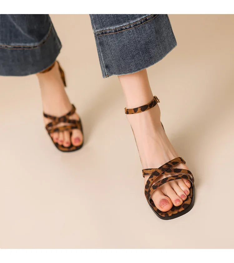 2025 Hot Sale Women's Shoes Open Toe Women's Sandals Fashion Leopard Print Office and Career New Plus Size Heeled Sandalszapatos