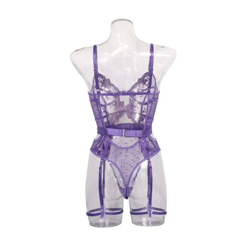 Toucheart Sexy Jumpsuit Embroidered Printing See-Through Sexy Lingerie For Women  Hollow Out Backless Sexy Pajamas Jumpsuit New