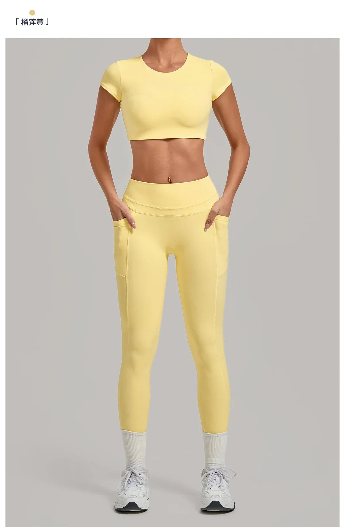 Yoga Set Women's Tracksuit Short Sleeve Back Hollow Out Sports Top Athletic Wear Tight High Waist Pocket Leggings Fitness Suits
