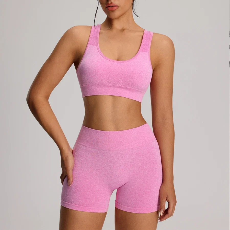 2pcs/set Yoga Sport Bra Shorts Set Sportswear Woman Gym High Waist Seamless Workout Shorts Leggings Activewear Women's Tracksuit
